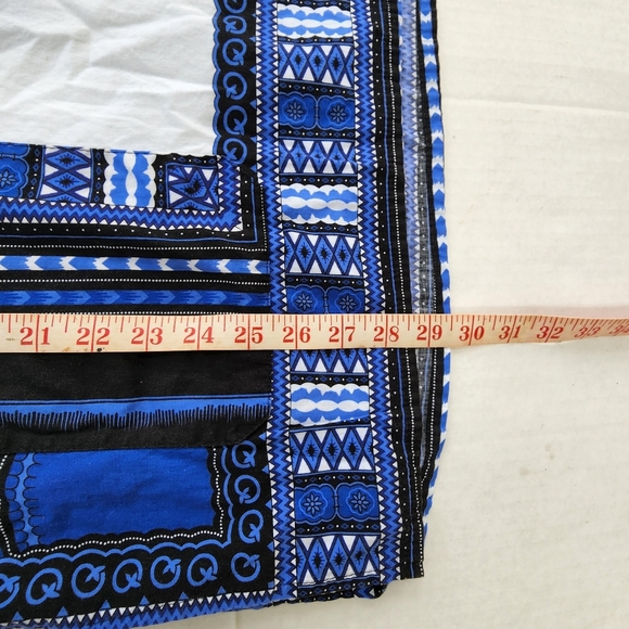 Blue & White Traditional Print Short Sleeve Cotton Dashiki Tunic Shirt Unisex - Picture 13 of 15
